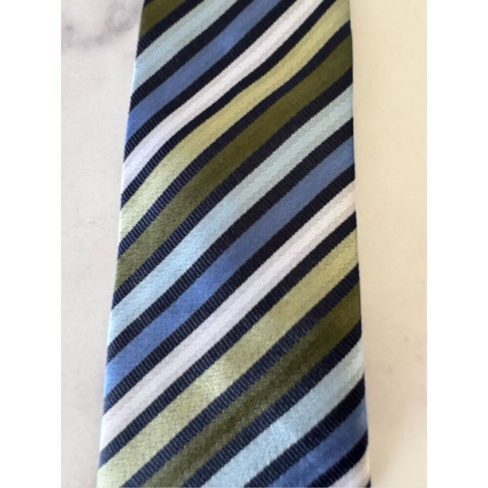 boys striped clip on blue green Windsor knot